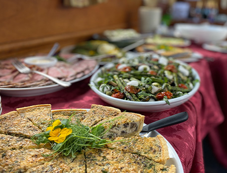 Buffet table with food